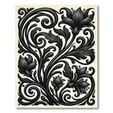 Ornate Black Lily Floral Area Rug