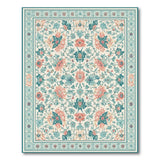 Blue and Teal Teal Coral Floral Persian Area Rug