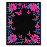Vibrant Pink Floral Butterfly Border Area Rug