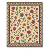 Beige Floral Area Rug with Vibrant Blooms Ornate Border