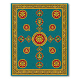 Teal Gold Heraldic Medallion Area Rug
