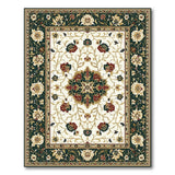 Traditional Persian Green Ivory Floral Medallion Rug