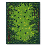 Vibrant Green Forest Falling Leaves Area Rug