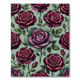 Deep Red Roses and Kale Floral Area Rug