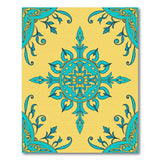 Teal Mandala Persian Area Rug on Yellow