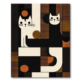 Geometric Modern Cats Area Rug Black White Wood