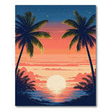 ODIKA Washable Tropical Sunset Palm Tree Retro Area Rug - Low Pile Non-Slip