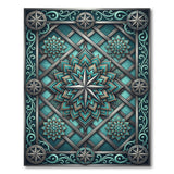 Teal Mandala Lattice Area Rug with Compass Frame