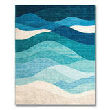 Teal Blue Layered Waves Abstract Area Rug