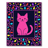Playful Pink Cat Twinkling Lights Rug