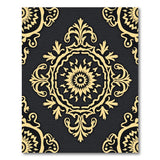 ODIKA Washable Gold Medallion Black Damask Area Rug - Low Pile Non-Slip Rug