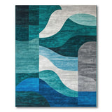 Teal Blue Abstract Wave Geometric Rug