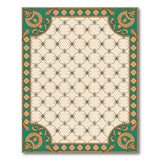 Ornate Teal Gold Border Persian Area Rug