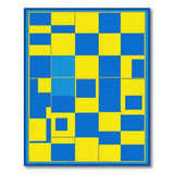 Vibrant Blue Yellow Geometric Patchwork Rug