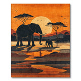 Savanna Elephants Sunset Orange Area Rug
