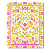 Pink Gold Ornate Floral Border Rug