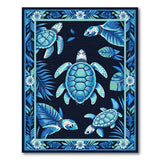 ODIKA Blue Sea Turtle Washable Area Rug - Low Pile Non-Slip Coastal Decor
