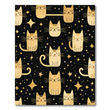 Golden Cartoon Cats Stars Area Rug