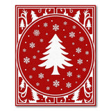 Ornate Red Christmas Tree Snowflakes Area Rug