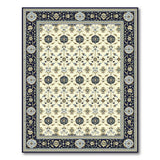 Navy Blue Border Ivory Persian Medallion Rug