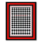 Black White Harlequin Diamond Area Rug with Red Accents