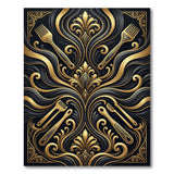 Luxury Black Gold Fork Ornate Area Rug