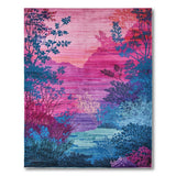 Vibrant Pink Sunset Mountain Silhouette Area Rug