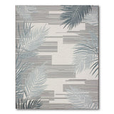 Teal Palm Frond Striped Coastal Area Rug