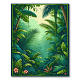 Washable Tropical Botanical Jungle Green Area Rug - Low Pile & Pet Friendly