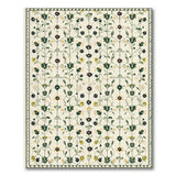 Cream Beige Rug with Green Leaves Black Flowers