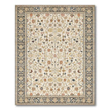 Beige and Neutral Cream Persian Floral Area Rug with Navy Border