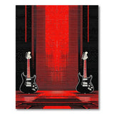 Red Striped Black Electric Guitar Area Rug