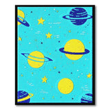 Teal Space Planets Stars Kids Cartoon Rug