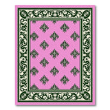 Pink Fleur-de-Lis Damask Rug with Ornate Green Border
