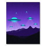 ODIKA UFO Alien Space Washable Area Rug, Purple Retro Sci-Fi Landscape Low Pile Non-Slip Carpet for Kids Room