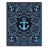 Ornate Nautical Anchor Blue Area Rug