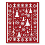 Festive Red Pine Tree Snowflake Area Rug