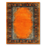 Orange Leopard Border Distressed Area Rug