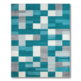 Blue and Teal Teal Grey Geometric Block Area Rug