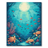 Moonlit Sea Turtle Reef Blue Teal Area Rug