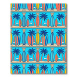 Blue Coastal Surfboard Palm Tree Area Rug