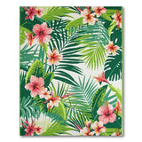 Green Vibrant Hibiscus Palm Leaf Area Rug