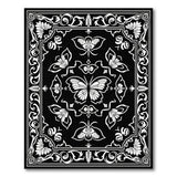 Ornate Black White Butterfly Floral Area Rug