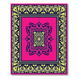 Ornate Pink Mandala Area Rug with Navy Gold Borders
