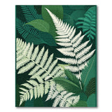 Green Floral Vintage Lush Green Fern Fronds Area Rug