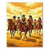 Western Cowboys Galloping Desert Sunset Area Rug