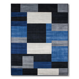 Blue and Teal Modern Geometric Blue Grey Block Area Rug