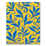 Vibrant Blue Leaves on Yellow Area Rug
