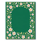 Vintage Pink Floral Border Emerald Green Area Rug