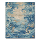 Seahorse Ocean Waves Blue Teal Area Rug